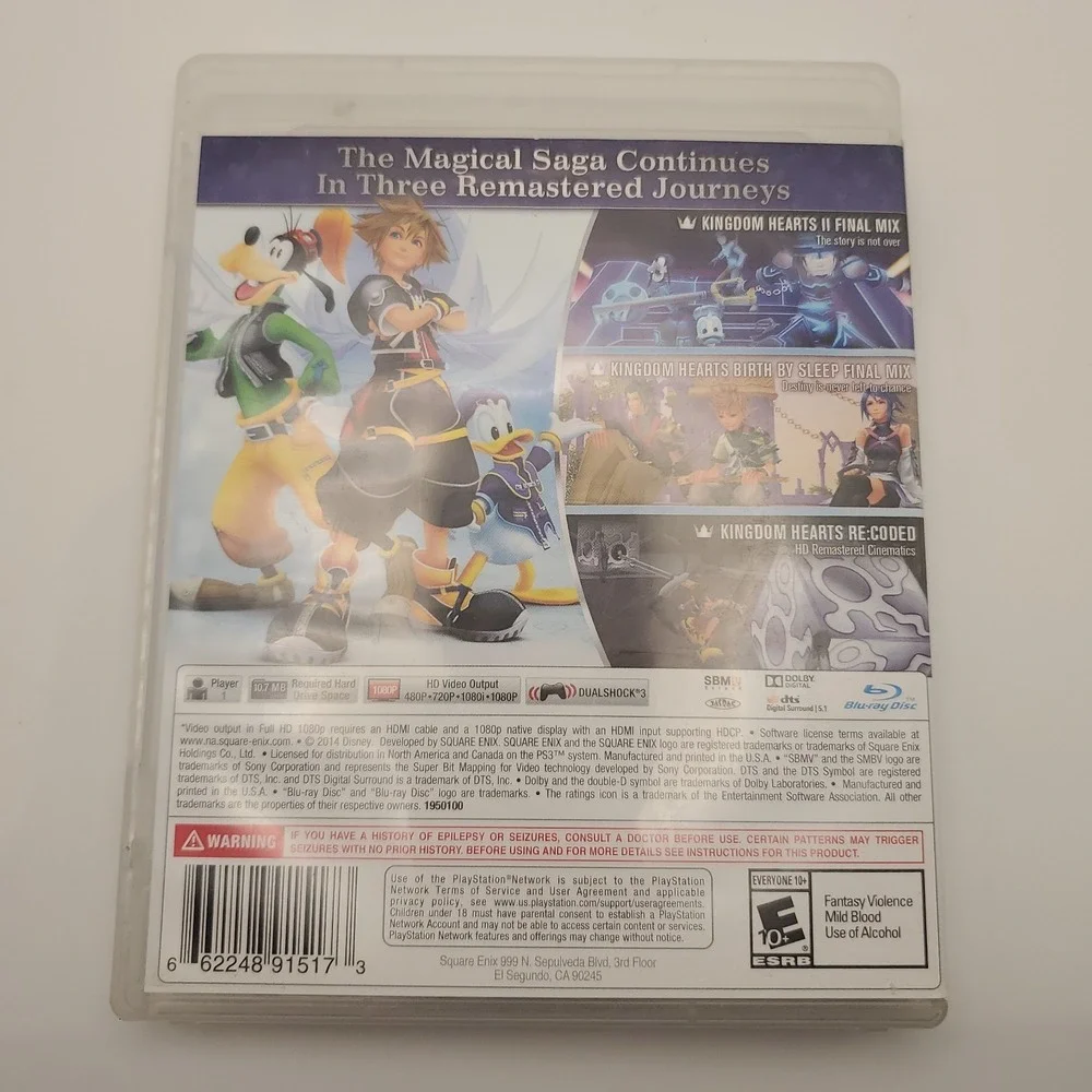 Kingdom Hearts HD 2.5 II.5 ReMIX (Sony PlayStation 3, 2014) Complete